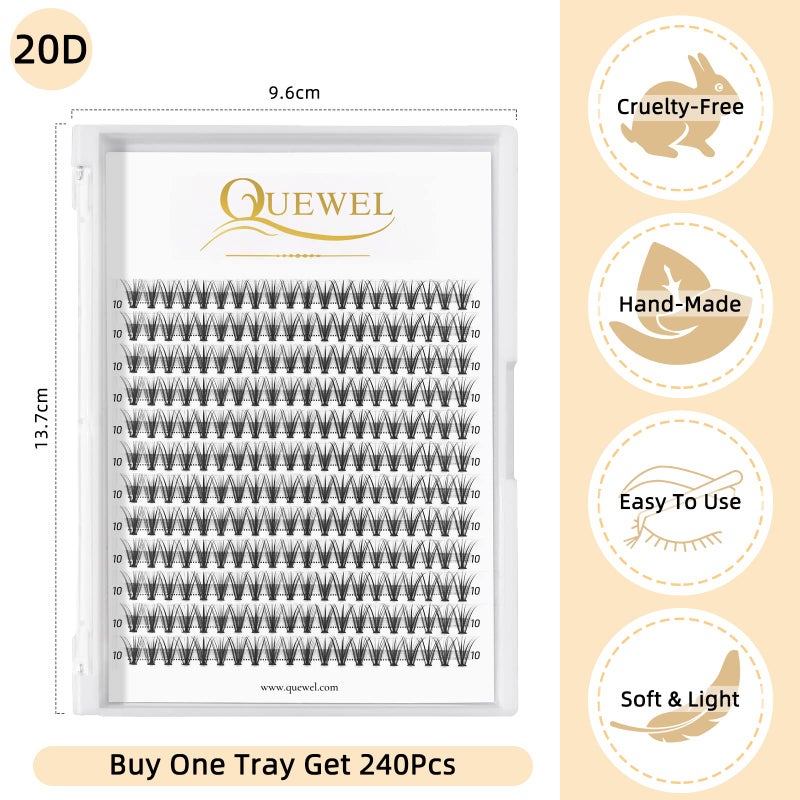 كويويل مجموعة رموش كيوويل، 240 قطعة، رموش عنقودية، 20D، 0.07D، انحناء 10 مم، رموش فردية ناعمة ومريحة، تركيب رموش اصطناعية في المنزل (20D 0.07D 10) - Image 3